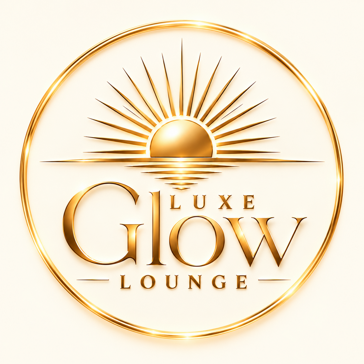 Luxe Glow Lounge gold sunburst logo